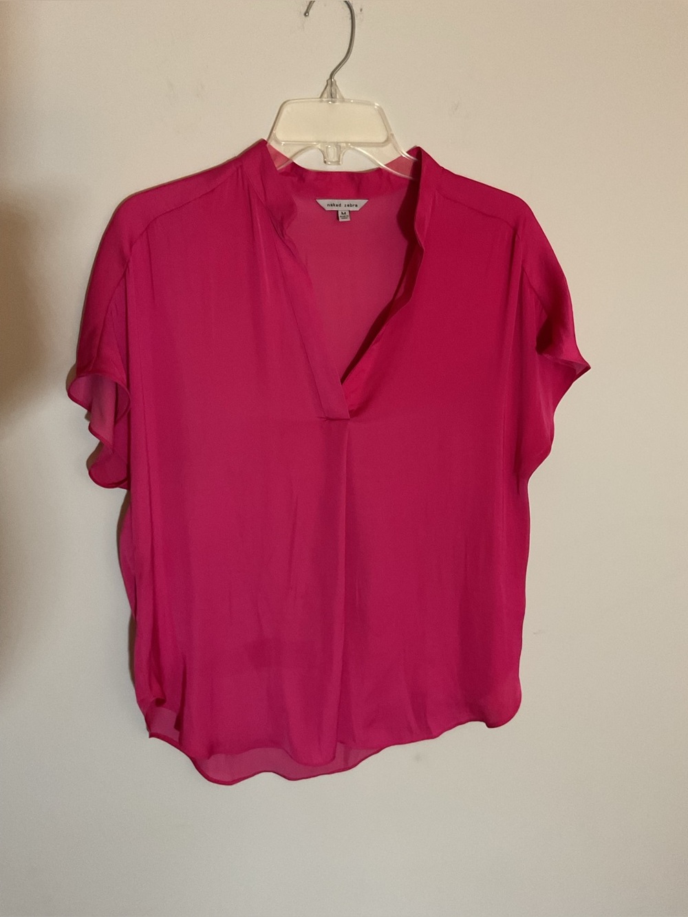 Naked Zebra V-Neck Short Sleeve Blouse - Fuchsia